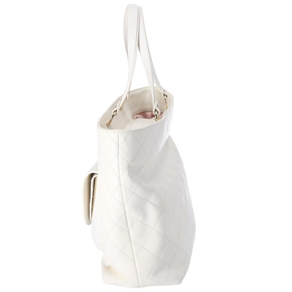 CHANEL CC Quilted Front Pocket Tote Bag Cream Leather - Picture 6 of 11